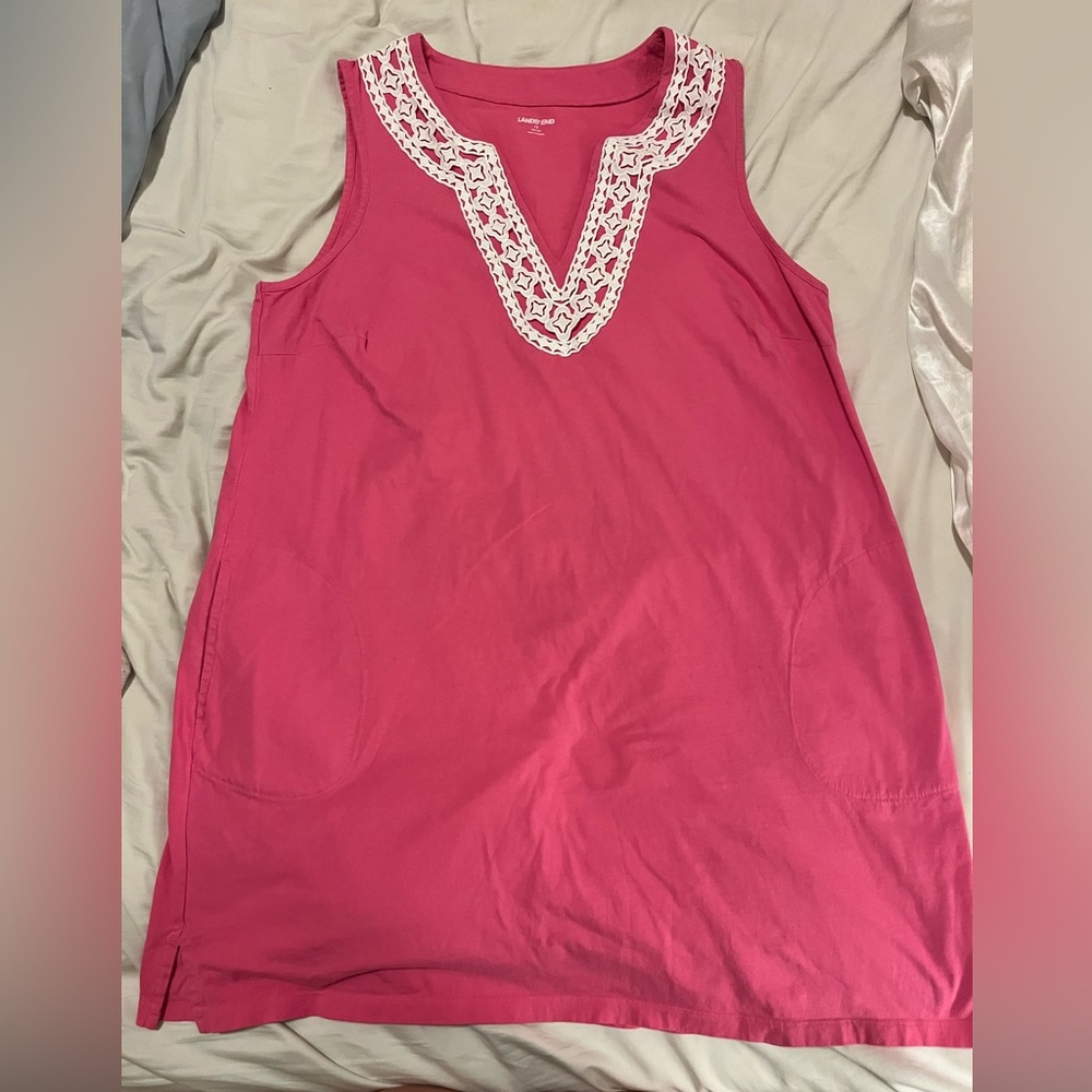 Lands’ End Pink Embroidered V-Neck Dress – Size 1X